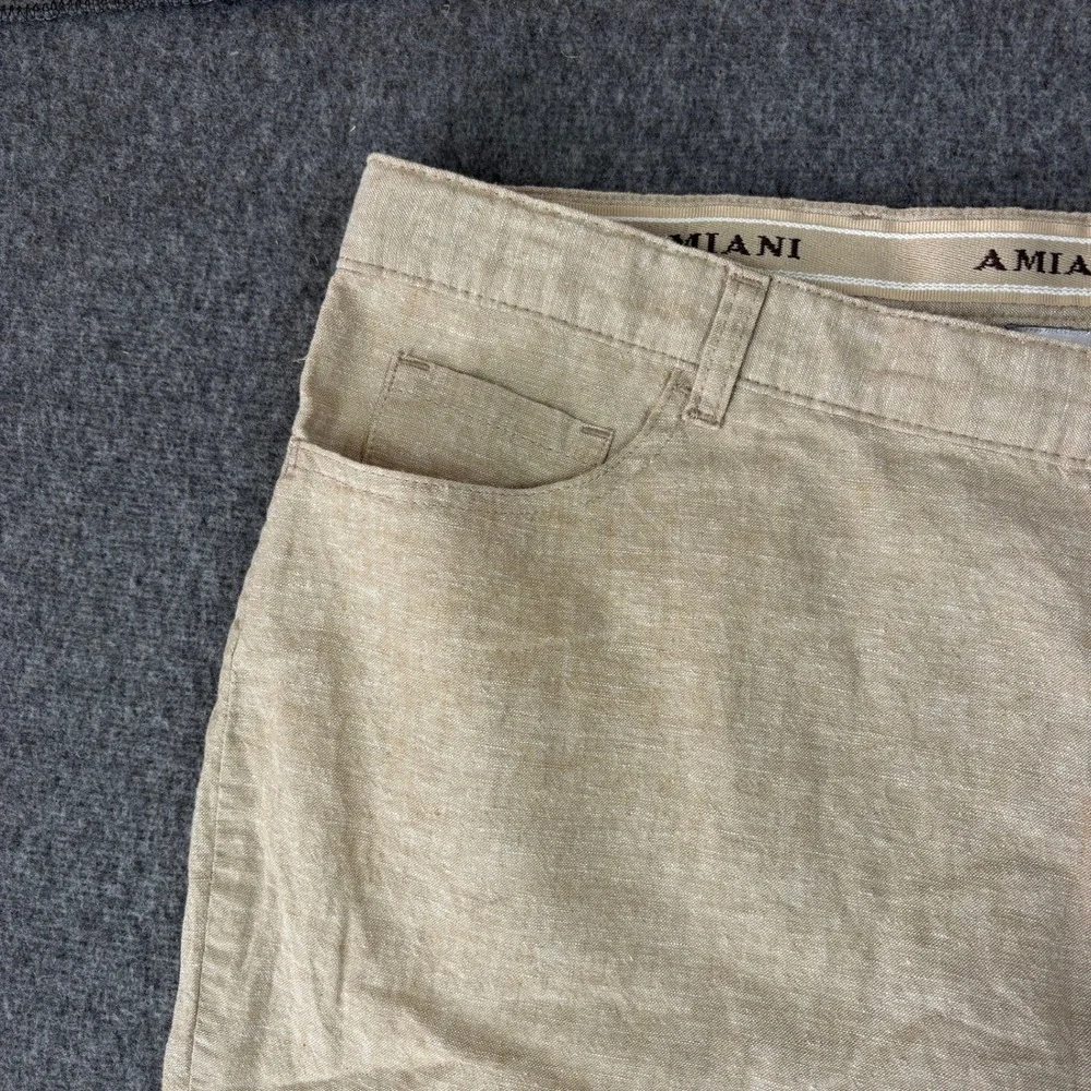 Amiani Tan Linen Cotton Blend Straight Leg Pants Mens 38 Beachy Resort Relaxed